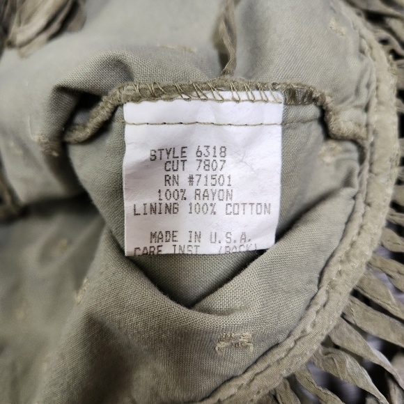 Action Wear Sage‎ Green Vest L Vintage Quilt Pattern Fringe Embroidered Crushed - Picture 5 of 13